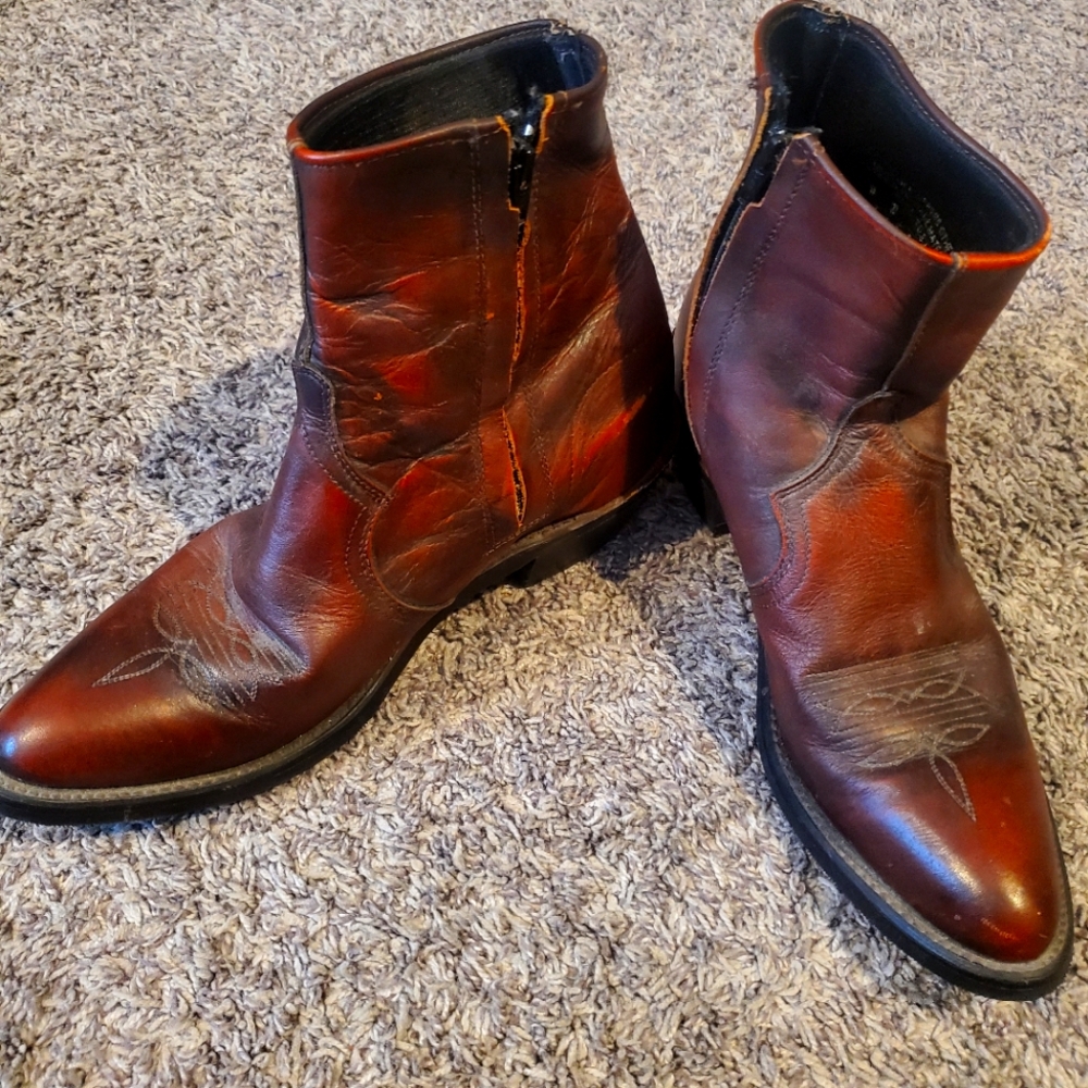 SAGE Brown leather made in USA MEN ankle western boot size 8D